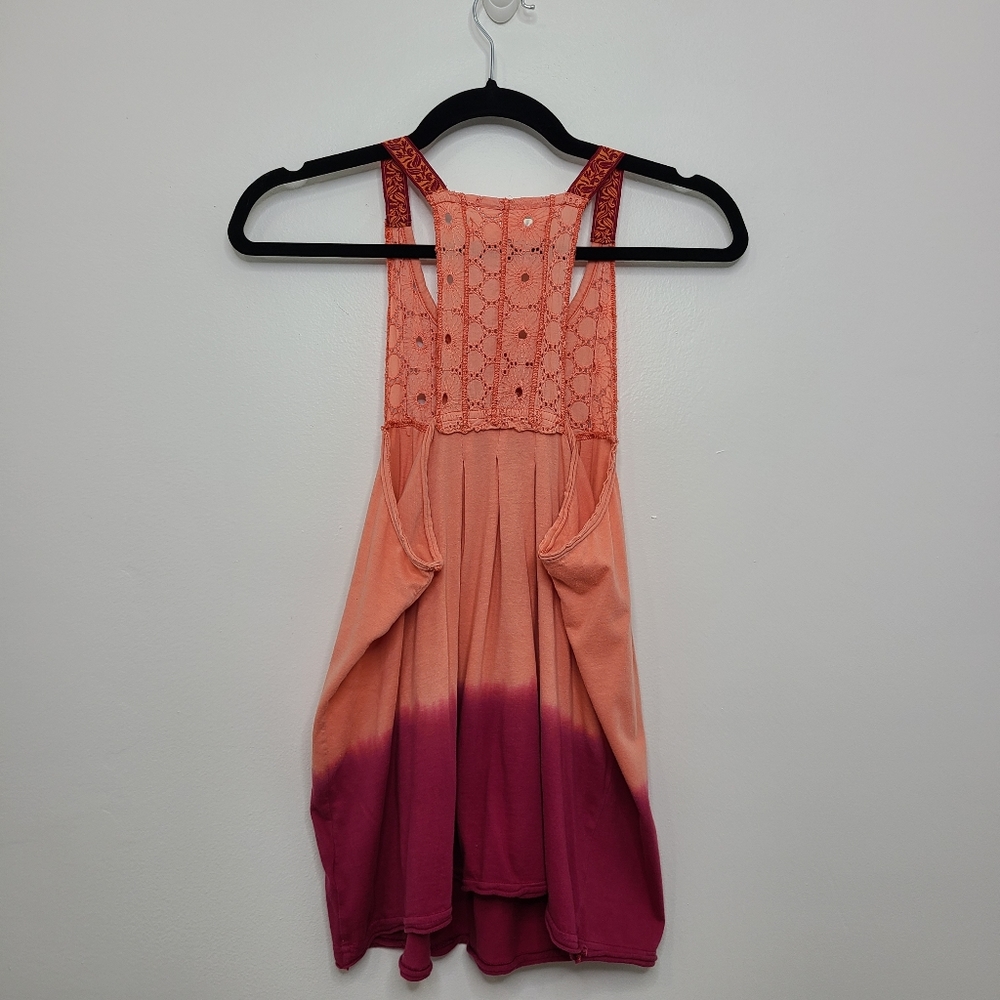 Free People Tank Top Dress Scoop Neck Tie Dye Bohemian Peach Red Size Smal - Picture 2 of 16